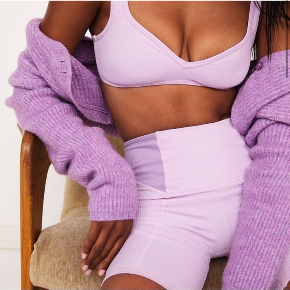 ๐ For Love & Lemons NWT Crop Knit Cardigan Sweater Lavender Size S - Picture 2 of 5